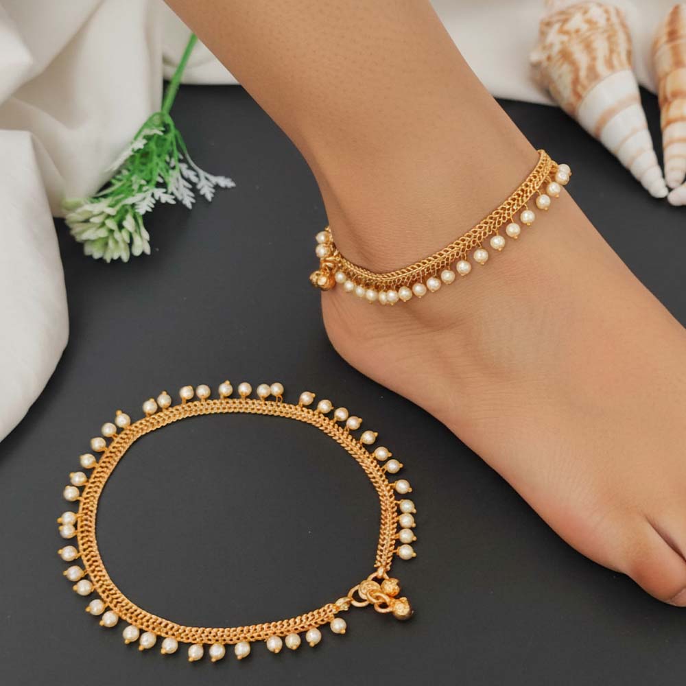 High Gold Pearl Drop Designer Payal for Women & Girls | Elegant Gold‑Tone Anklet with Pearl Danglers for Bridal, Festive & Party Wear