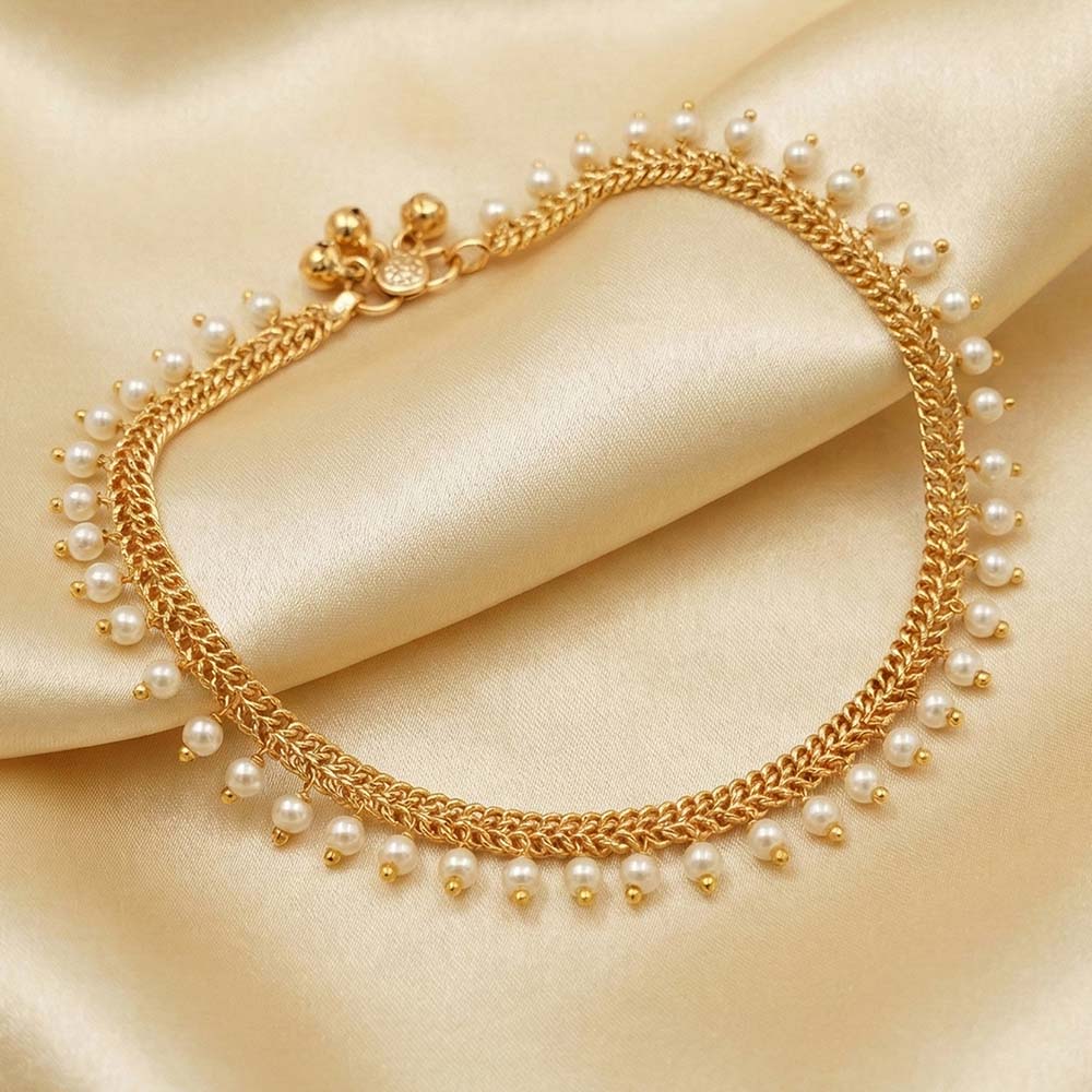 High Gold Pearl Drop Designer Payal for Women & Girls | Elegant Gold‑Tone Anklet with Pearl Danglers for Bridal, Festive & Party Wear