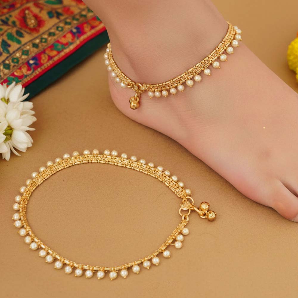 High Gold Fancy Pearl Anklet for Women & Girls | Designer Gold‑Tone Pearl Payal for Bridal, Festive & Party Wear