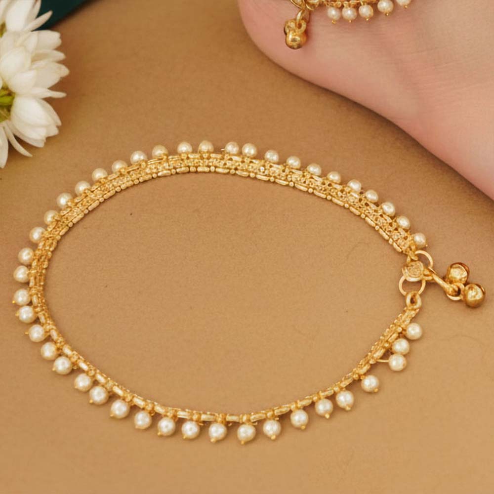 High Gold Fancy Pearl Anklet for Women & Girls | Designer Gold‑Tone Pearl Payal for Bridal, Festive & Party Wear