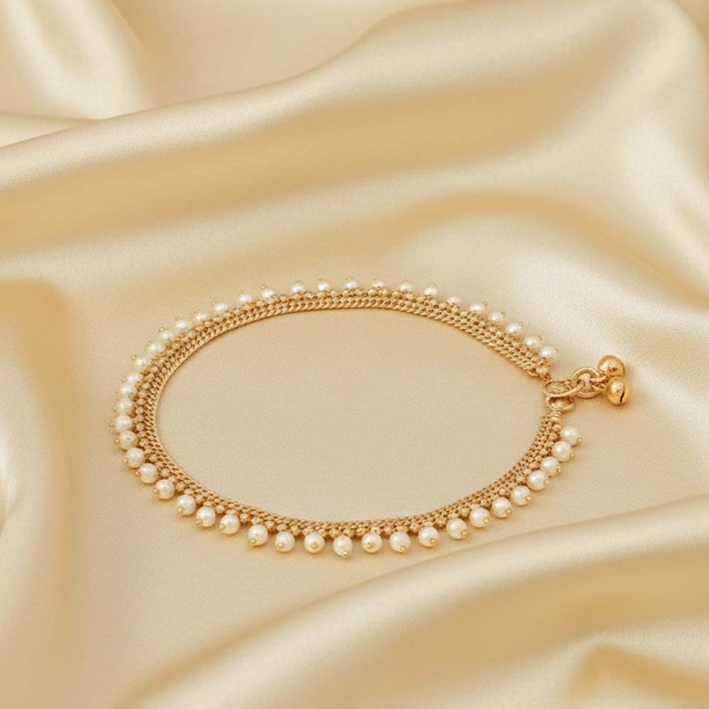 High Gold Classic Pearl Party Wear Payal for Women & Girls | Designer Gold‑Tone Pearl Anklet for Weddings, Receptions & Festive Functions
