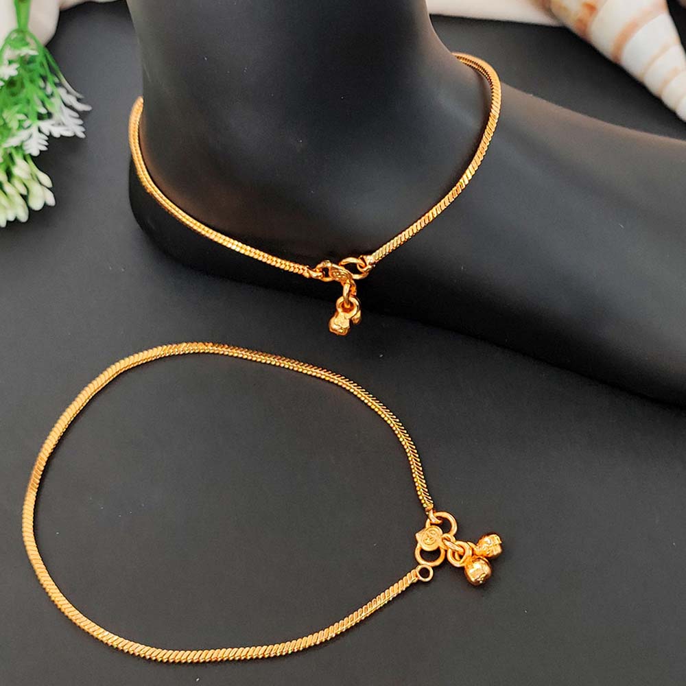 High Gold Plain Chain Payal with Ghungroo for Women & Girls | Simple Gold‑Tone Anklet with Charming Bells for Daily & Festive Wear