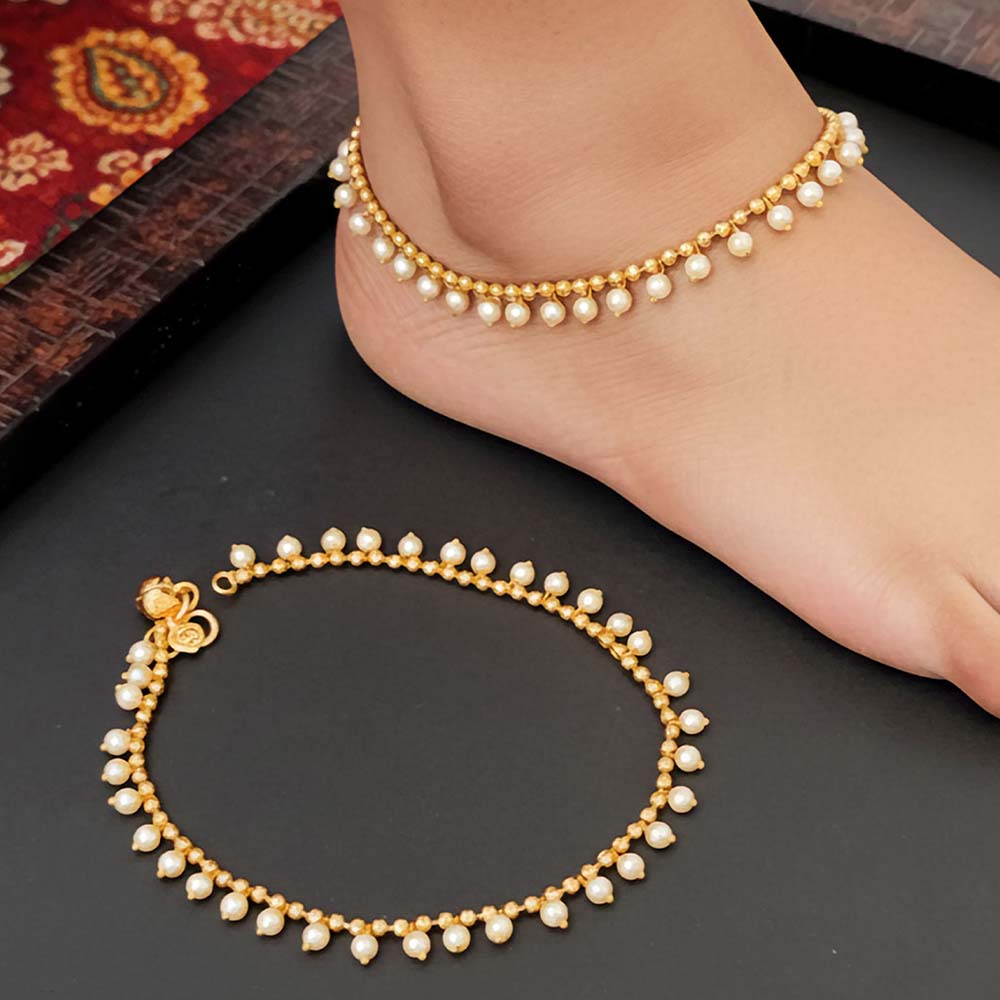 High Gold Fancy Pearl Anklet for Women & Girls | Designer Gold‑Tone Pearl Payal for Bridal, Festive & Party Wear