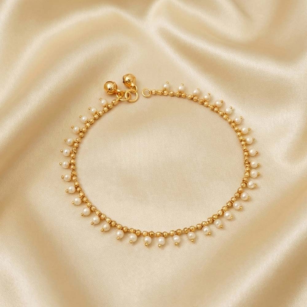 High Gold Fancy Pearl Anklet for Women & Girls | Designer Gold‑Tone Pearl Payal for Bridal, Festive & Party Wear