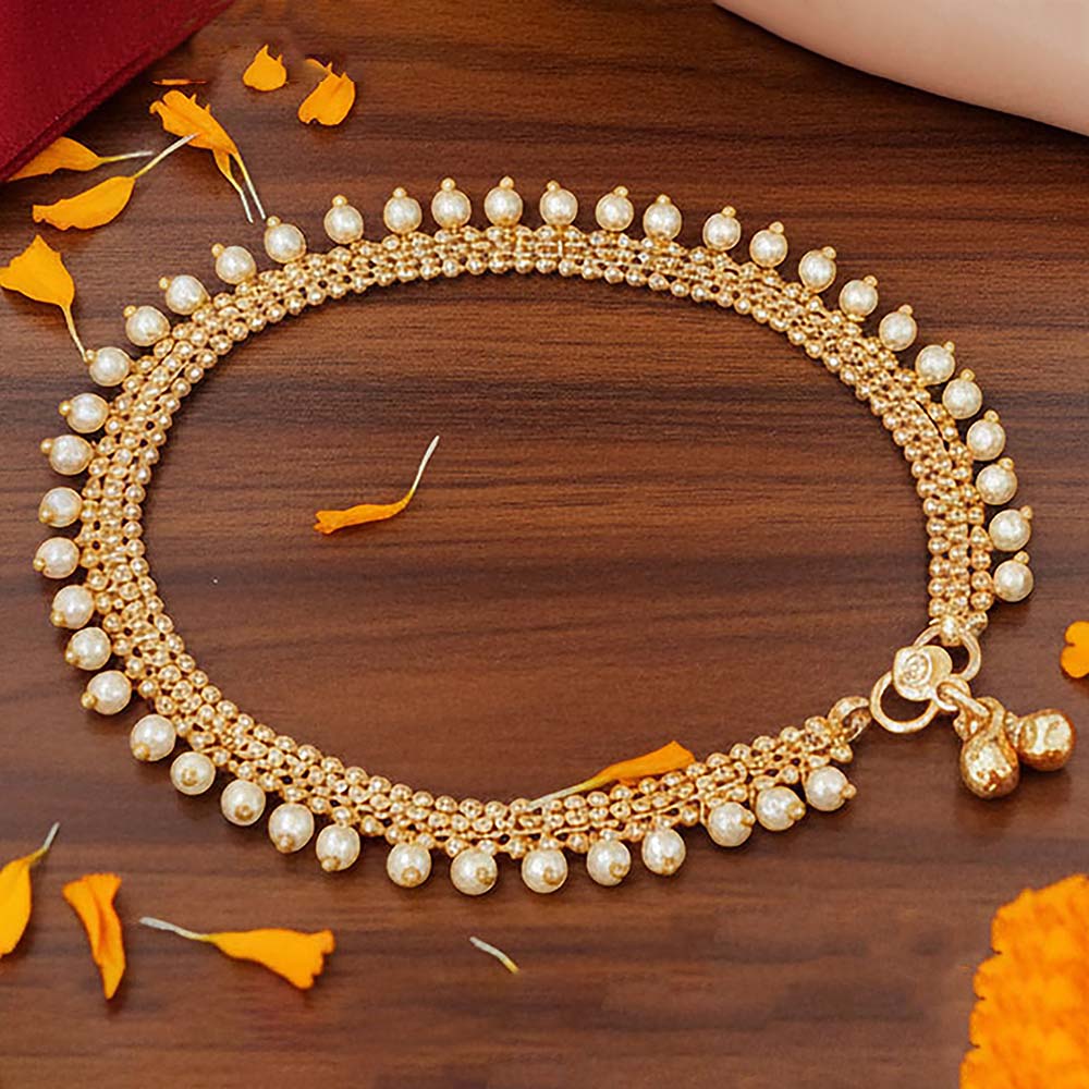 Premium Pearl Beaded Fancy Payal for Women & Girls | Elegant Gold‑Tone Anklet with Double Row Pearls for Bridal, Festive & Daily Wear