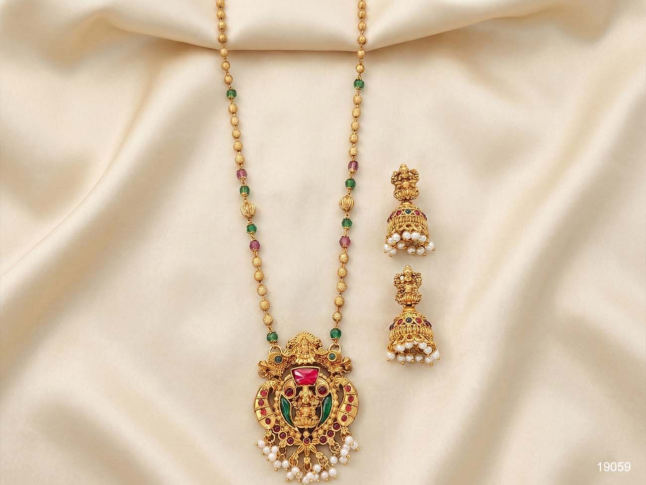 Traditional God Lakshmi Pendant Temple Jewellery Necklace Set for WomenNS-19059RG-84-TMB